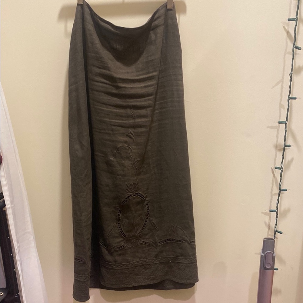 CAbi Green Maxi A-Line Skirt Embroidery Work